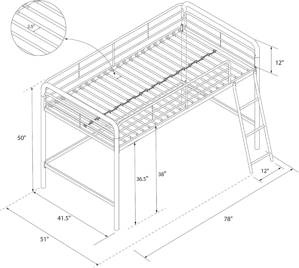 DHP Jett Junior Twin Metal Loft Bed, Navy