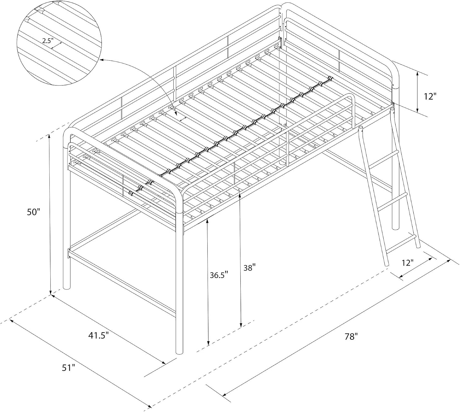 DHP Jett Junior Twin Metal Loft Bed, Navy