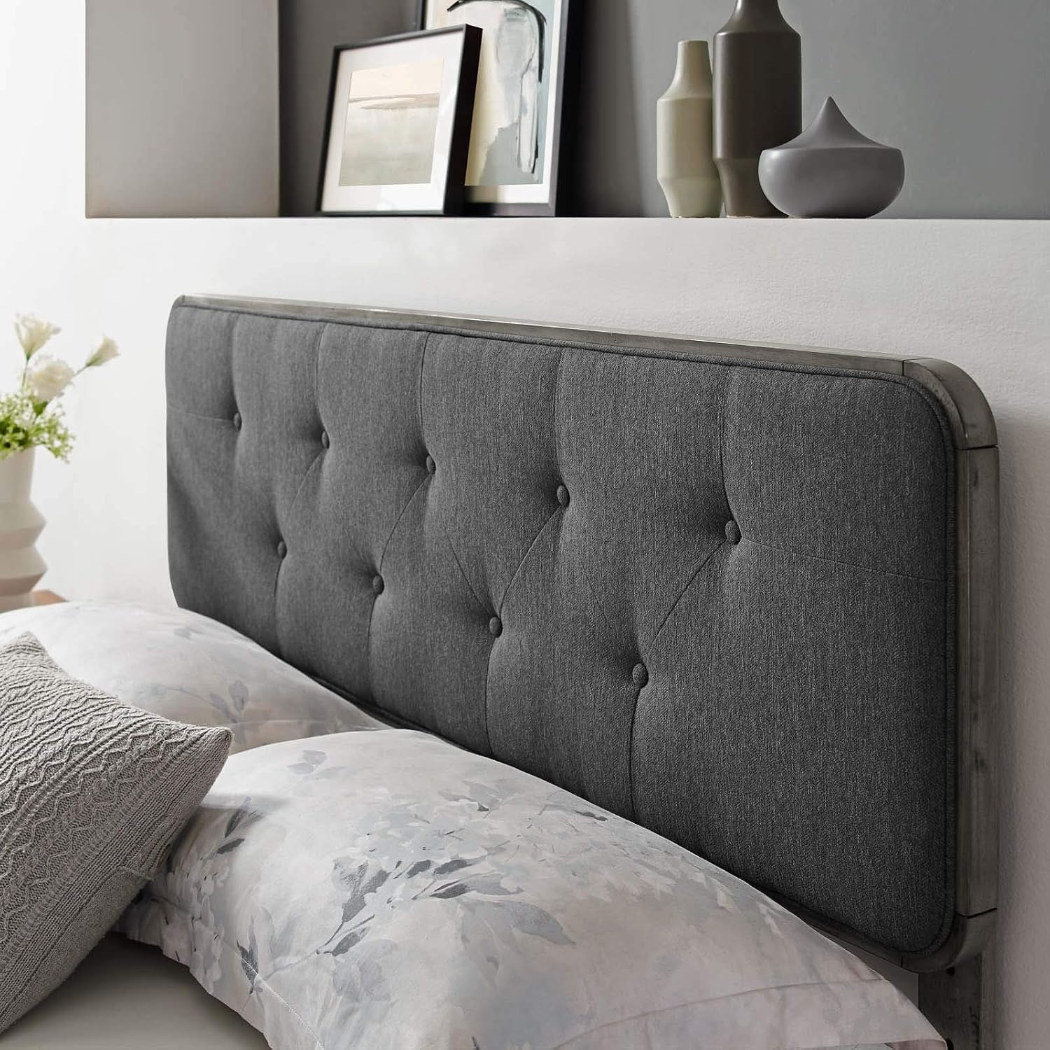 Modway MOD-6235-GRY-CHA Collins Tufted King Fabric and Wood Headboard, Gray Charcoal