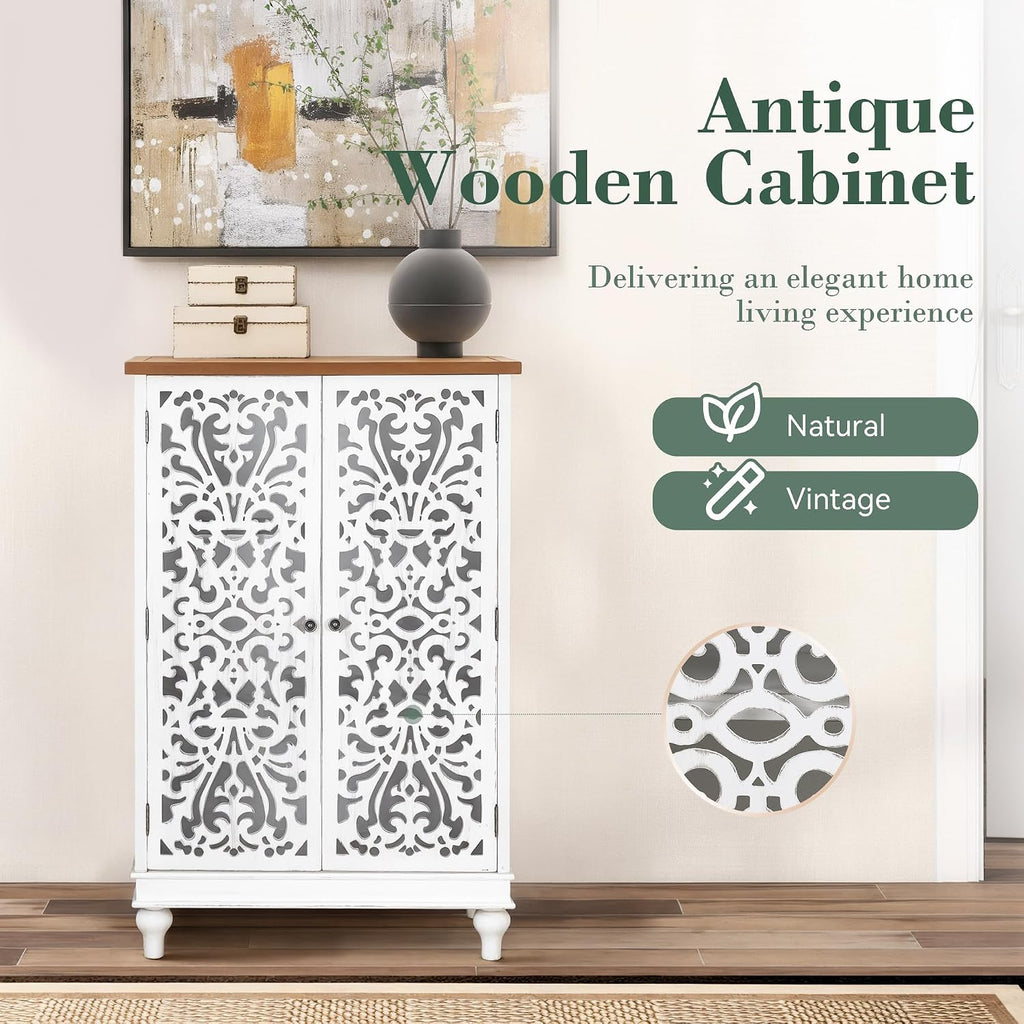 Sophia & William Tall Storage Cabinet 47.4', Decorative 2-Door Tall Accent Cabinet, for Living Room, Dining Room, White