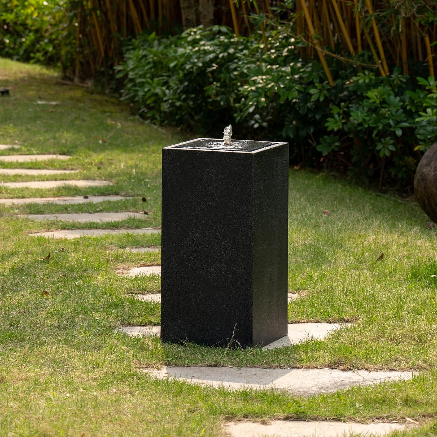 25.98' H Outdoor Water Fountain Made with Eco-Friendly Recyclable Materials, Polyethylene Square Bubbler Outdoor Fountain, Garden Decor with LED Light for Patio, Porch, Backyard (25.98')