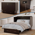 AFI, Nantucket Full Size Murphy Bed Chest with Mattress, Built-in Charging Station and Storage Drawer, Full, Espresso
