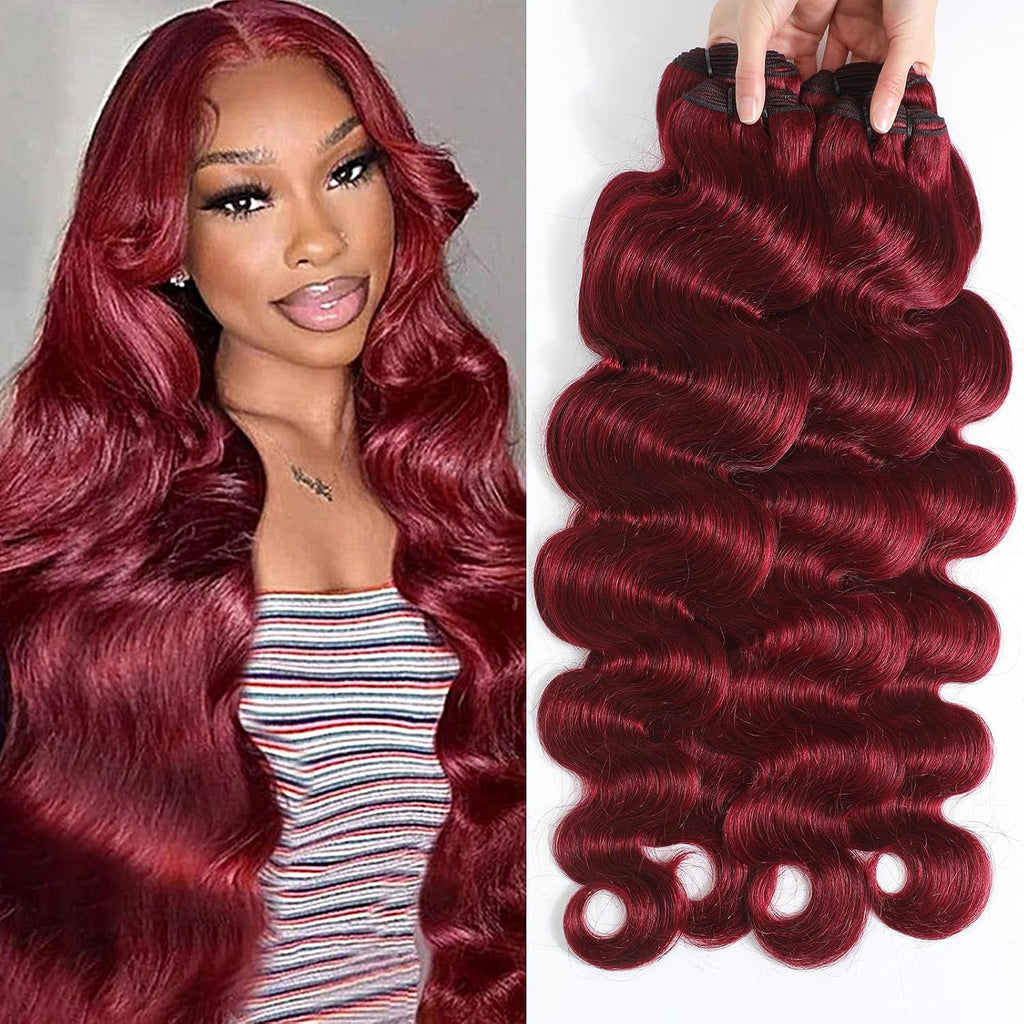 99J Burgundy Human Hair Bundles Body Wave Human Hair 15A,Triple Lifespan Indian Hair,No Tangle Shedding,Multiple Washes Keep Texture Silky Soft (99J burgundy bundles, 14 16 18 20)
