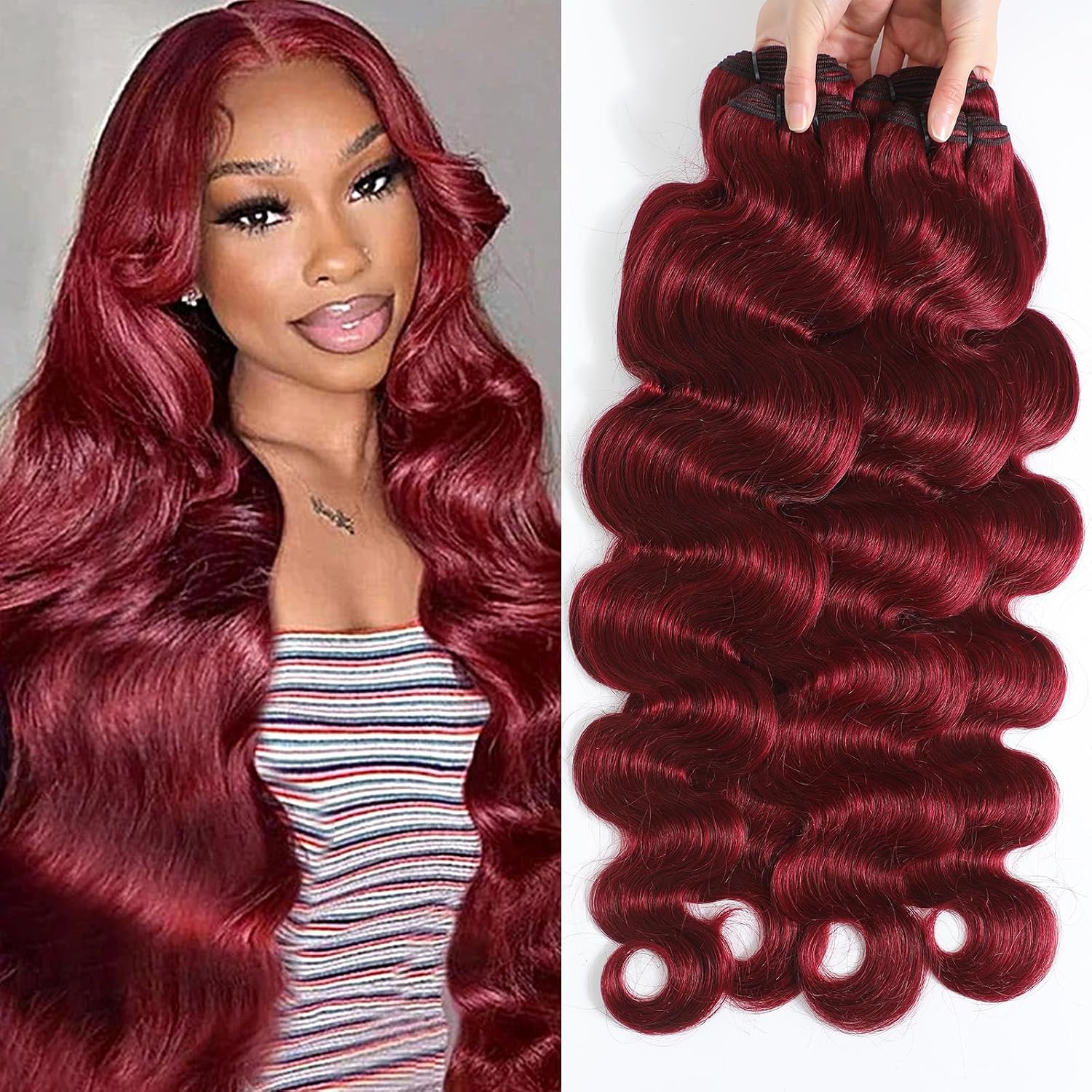 99J Burgundy Human Hair Bundles Body Wave Human Hair 15A,Triple Lifespan Indian Hair,No Tangle Shedding,Multiple Washes Keep Texture Silky Soft (99J burgundy bundles, 14 16 18 20)