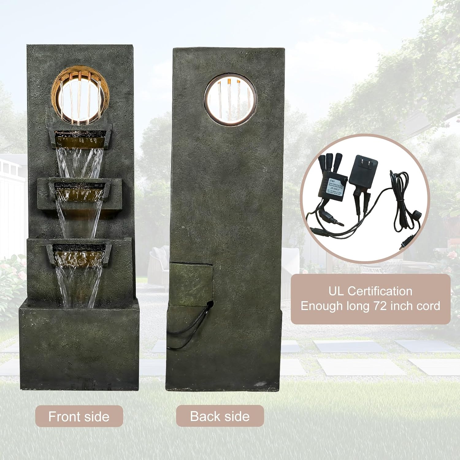 Naturefalls 39.3' H Modern Outdoor Fountain - 4-Tiered Outdoor Garden Fountains with Contemporary Design&LED Light for Garden, Patio, Deck, Porch, Backyard and Home Art Decor