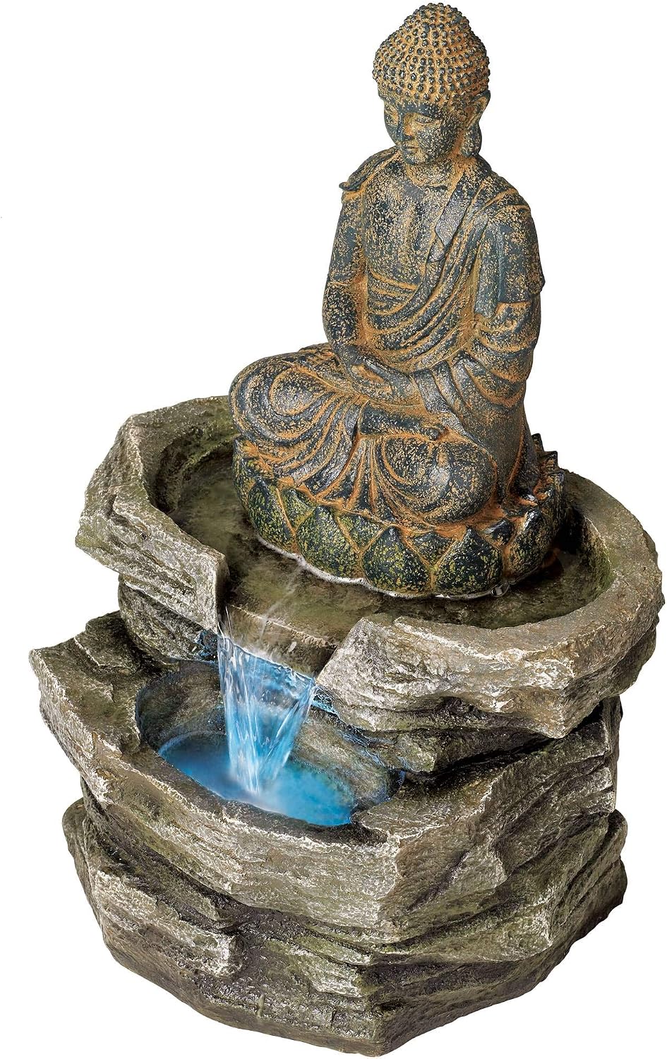 Sitting Buddha 21' High Large Zen Asian Indoor Outdoor Decor Faux Stone Floor Fountain with Light LED Standing Waterfall Water Feature for Outside Garden Patio Yard Backyard Porch - John Timberland