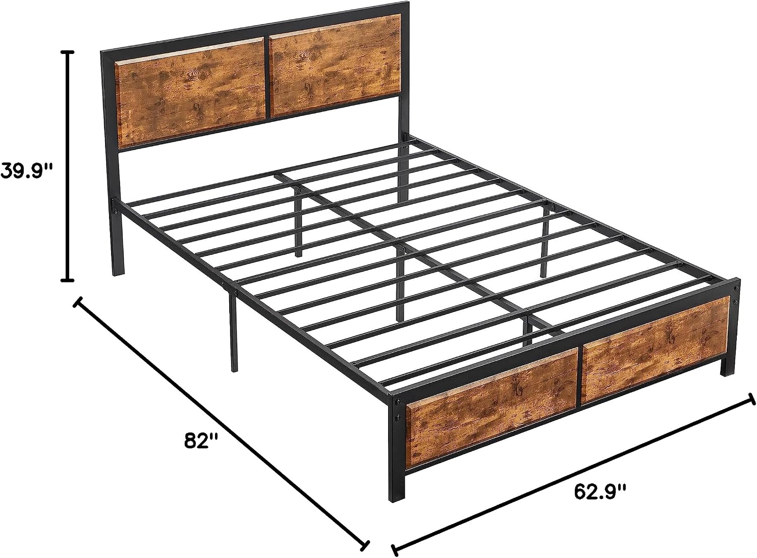 VECELO Queen Platform Bed Frame/Mattress Foundation with Rustic Vintage Wood Headboard, Strong Metal Slats Support, No Box Spring Needed