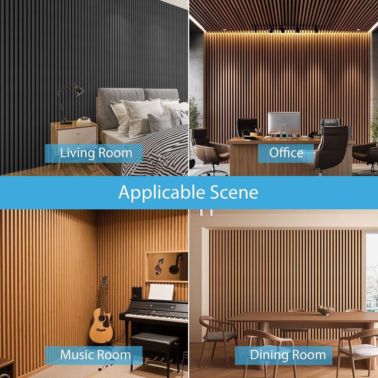 Art3d 2 Pack 94.5 x 24 inch Wood Slat Acoustic Panels for Wall & Ceiling - 31 sq.ft 3D Fluted Sound Absorbing Panel with Wood Finish, Teak