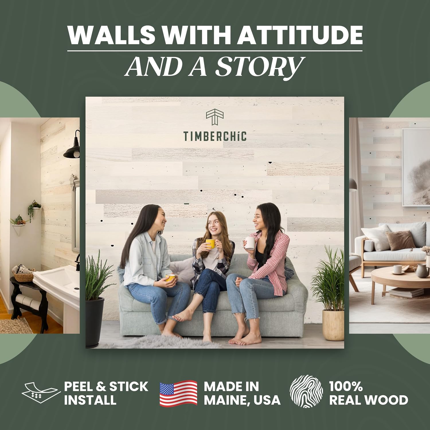 TIMBERCHiC 100% Reclaimed Wood Wall Planks - Made in USA - Peel-and-Stick Panels for Interior Decor - DIY Accent Wall Panels, Coastal White (3' x 10 Sq Ft)