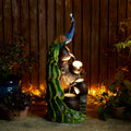 Glitzhome 4-Tier Oversized Peacock Sculpture with Jars Outdoor Water Fountain with LED Light, Resin Peacock Statue Waterfall Fountain with Submersible Pump for Garden Patio Porch, 40'H