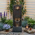 Hamiedun Outdoor Garden Waterfalls Fountains with Led Lights Water Fountain Outdoor/Indoor Resin Fountain for Patio Decor Garden, House, Office, Garden, Home Art Decor