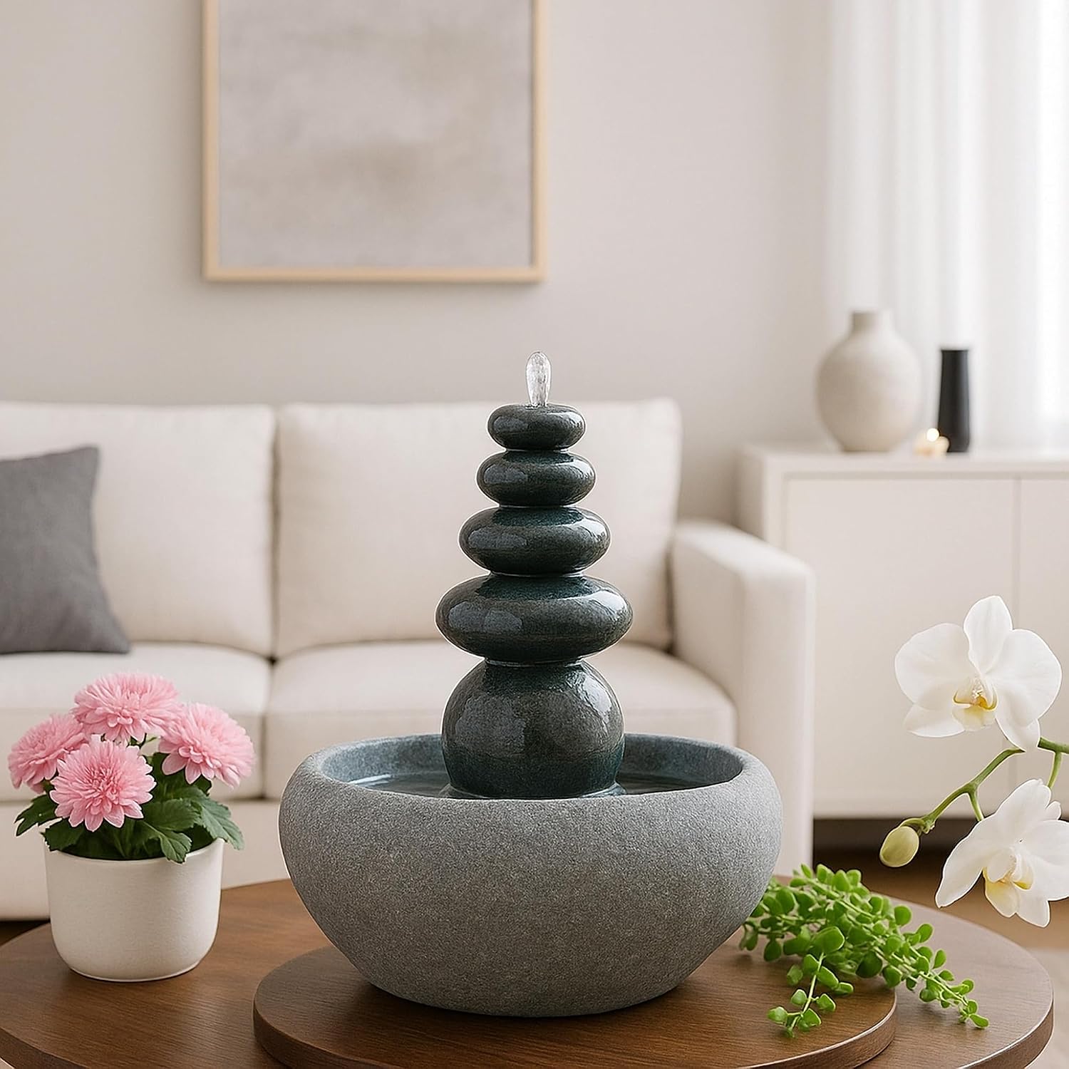 Garden Age Supply Quintuple Rock Cairn Tabletop Water Fountain, Five Rock Fountain Perfect for Indoor Decoration