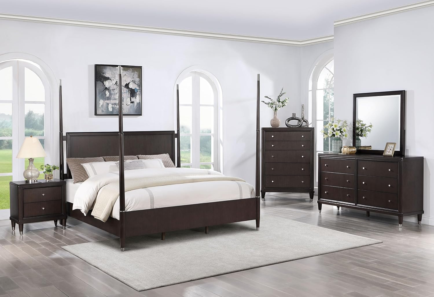 Coaster Home Furnishings Emberlyn Mid-Century Modern 5-Piece Bedroom Set Queen Size Four-Poster Bed Frame 84-inch Headboard Brown 223061Q-S5