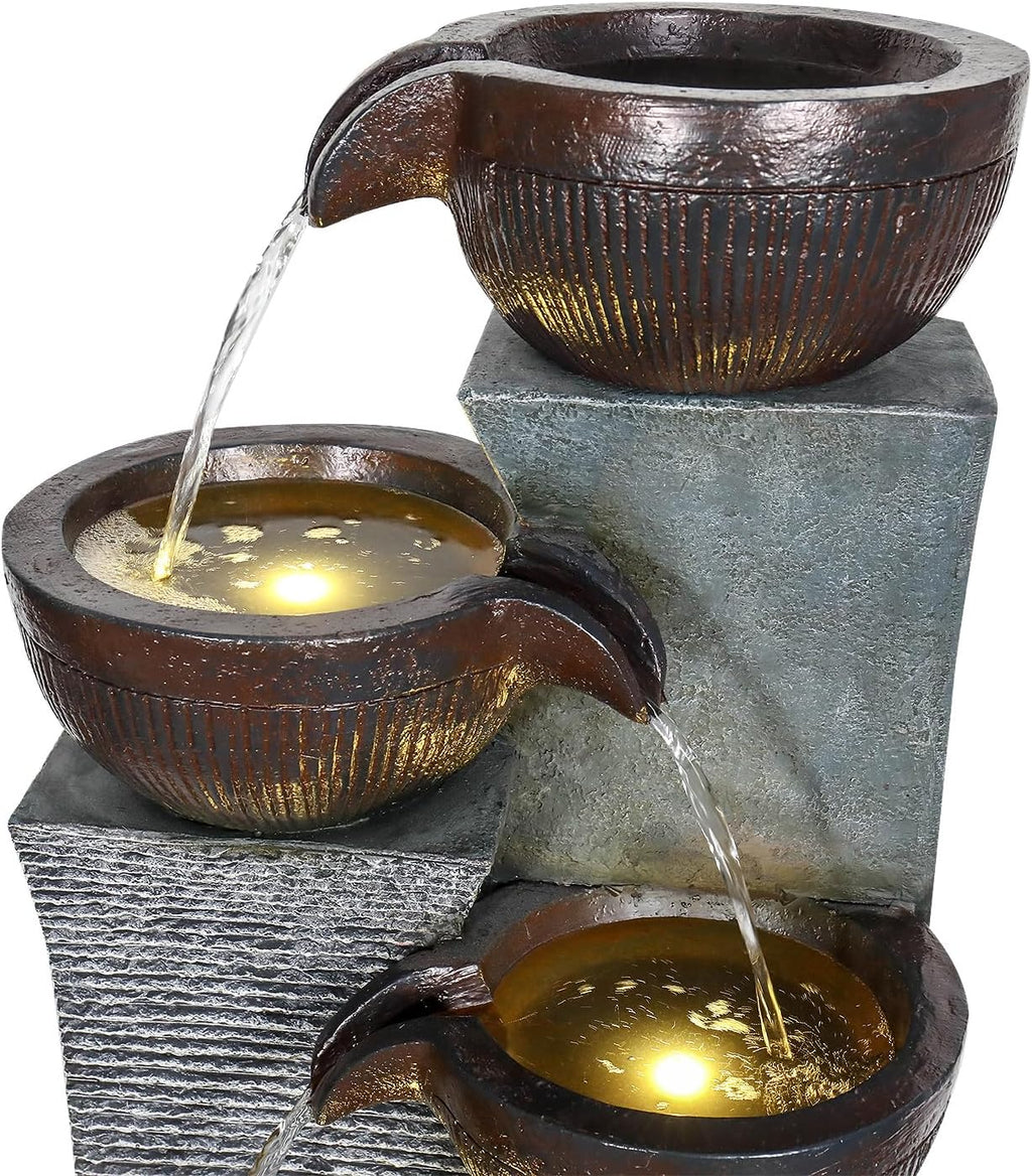 SunJet 6-Tiers Indoor/Outdoor Garden Water Fountain - 53.5inches Modern Floor-Standing Cascading Water Feature - Suitable for Deck, Patio, Porch, Yard Decor