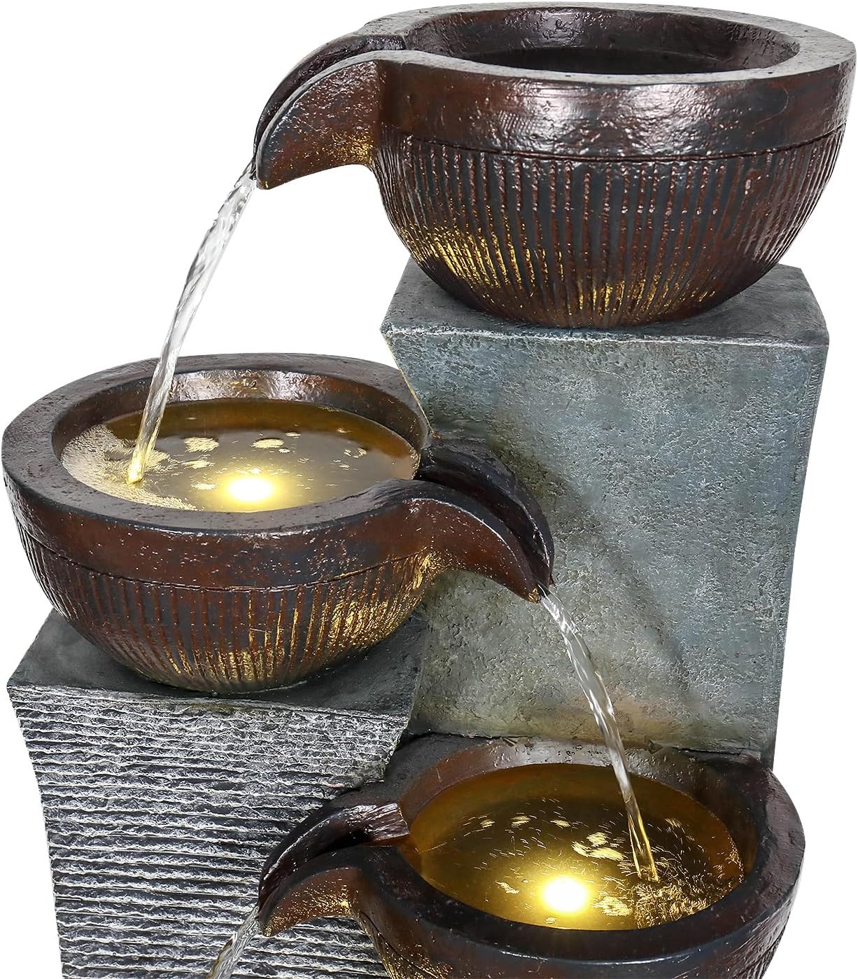 SunJet 6-Tiers Indoor/Outdoor Garden Water Fountain - 53.5inches Modern Floor-Standing Cascading Water Feature - Suitable for Deck, Patio, Porch, Yard Decor