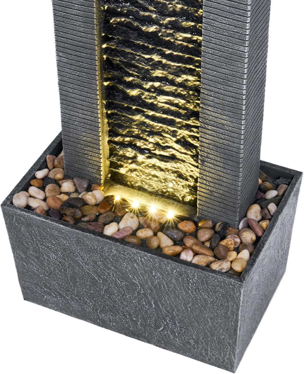 Teamson Home 29.25' Demeter Indoor/Outdoor Modern Waterfall Fountain with LED Lights, Black and Stone Gray