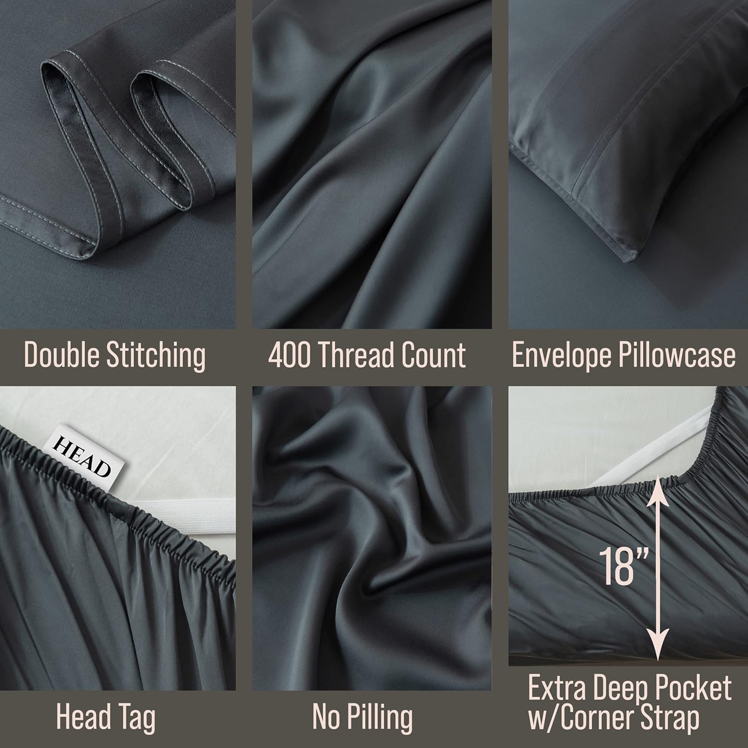 Bella Coterie 6 Piece Luxury Bamboo Viscose King Size Sheet Set | 100% Organically Grown | Cooling for Hot Sleepers | 18' Deep Pocket | Soft & Hypoallergenic | 4 Pillowcases [Charcoal Grey]