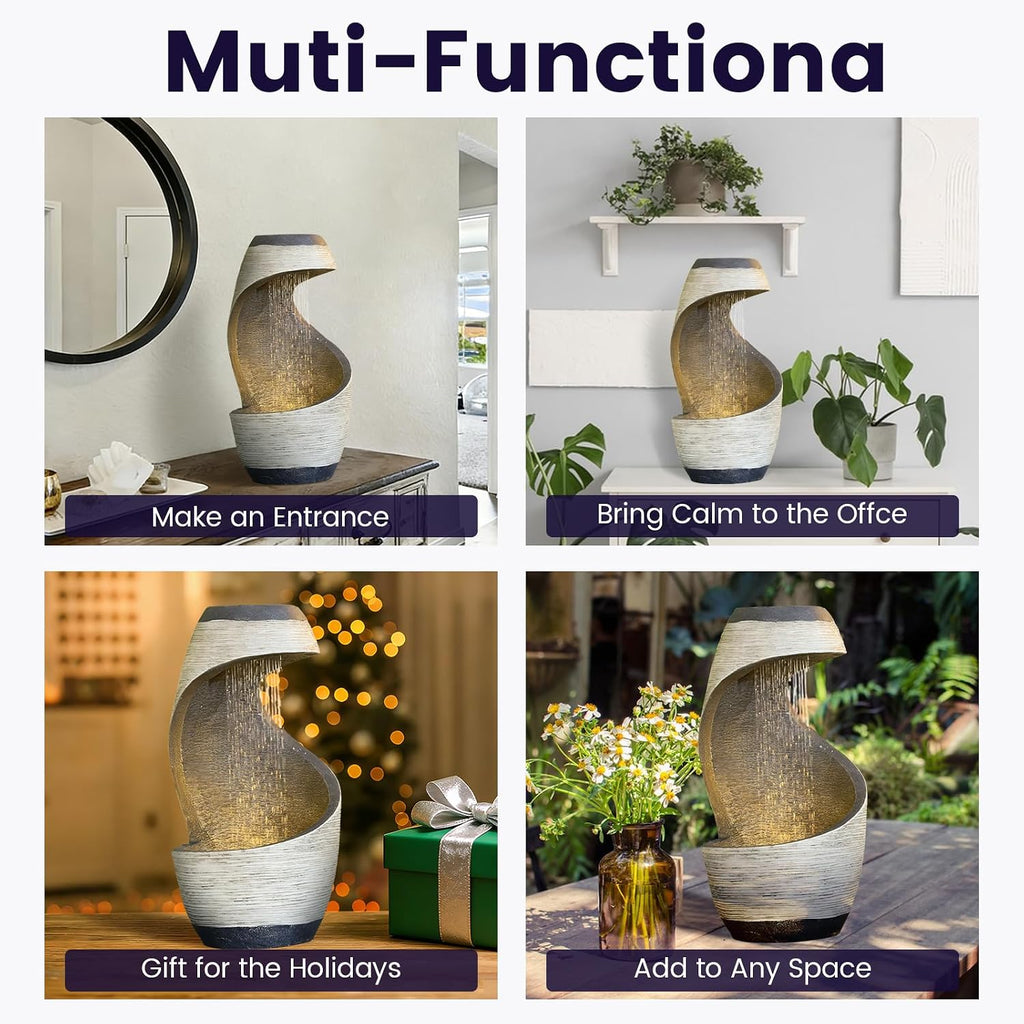 Modern Free Standing Water Fountain, Spiral Indoor Water Feature Waterfall for Patio, Balconies, Lawns, Desk 20' H Garden Fountain with Cascading Waterfall and LED Light, Home Decor