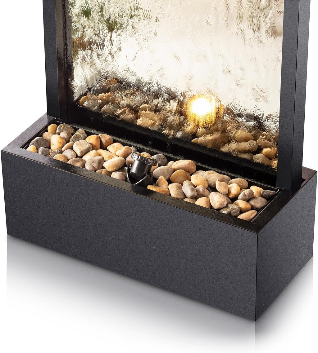 Alpine Corporation Mirror Waterfall Fountain with Stones and Lights - Zen Indoor/Outdoor Decor for Office, Living Room, Patio, Entryway - 72 Inches