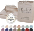 Bella Coterie 6 Piece Luxury Bamboo Viscose Queen Size Sheet Set | 100% Organically Grown | Cooling for Hot Sleepers | 18' Deep Pocket | Soft & Hypoallergenic | 4 Pillowcases [Dune]