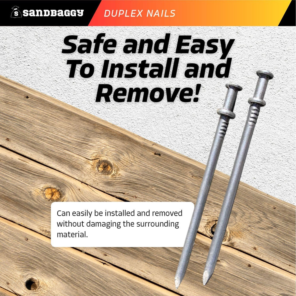 Sandbaggy 16d Duplex Nails (3.5' Long) - Temporary Construction, Concrete Forms, Scaffolding - 8 Gauge Steel - Smooth Shank, Flat Head - Removable/Reusable (2000)
