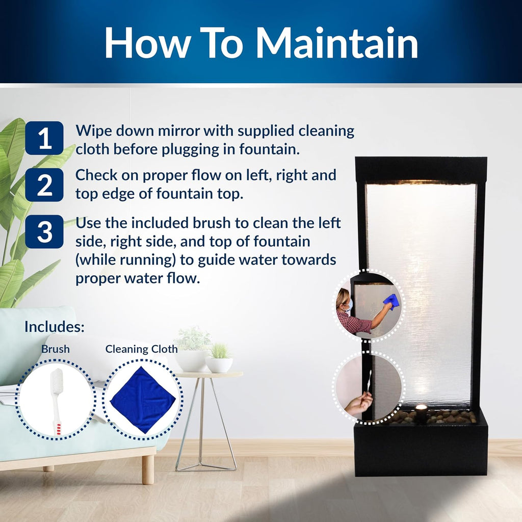 Alpine Corporation MLT170S 48' Indoor Outdoor Waterfall Fountain with LED Light Modern Glass & Aluminum Black Wall Water Feature for Home, Patio, Garden Décor Soothing Cascading Indoor Water Fountain