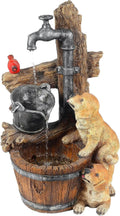 LuxenHome Water Fountain Outdoor, 30' Rustic Outdoor Water Fountain with LED Lights, Rustic Barrel Puppy and Pump Water Feature Outdoor, Garden Fountains Outdoor Patio, Porch, or Indoor Entryway