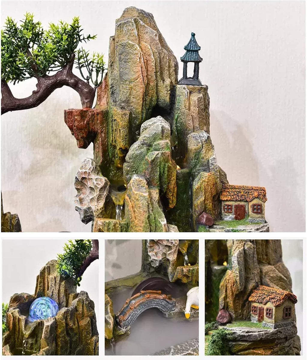 Indoor Water Feature,Ornaments Tabletop Fountain, Waterfall Rockery Fake，Chinese Artificial Tree(S)