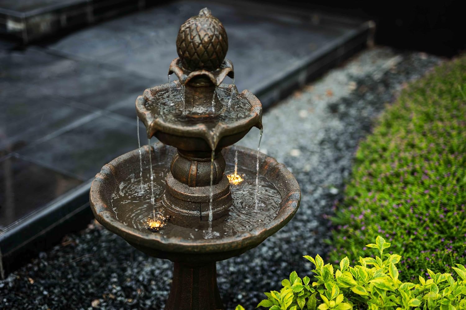 3 Tiered Water Fountains Outdoor –42.2'' Tall, Like Stone Bird Bath for Outside, Elegant Waterfall Feature for Garden, Yard, Patio (Bronze Color)
