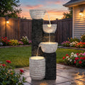 40' H Multilayer Cascading Outdoor Water Fountain with LED Lights & Pump, Sand-Textured Polyresin Freestanding Garden Fountain for Tranquil Garden, Patio or Porch
