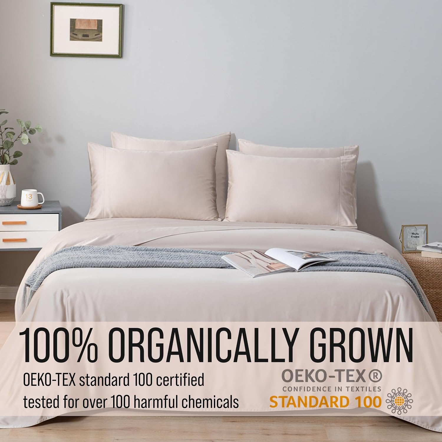 Bella Coterie 6 Piece Luxury Bamboo Viscose Queen Size Sheet Set | 100% Organically Grown | Cooling for Hot Sleepers | 18' Deep Pocket | Soft & Hypoallergenic | 4 Pillowcases [Dune]