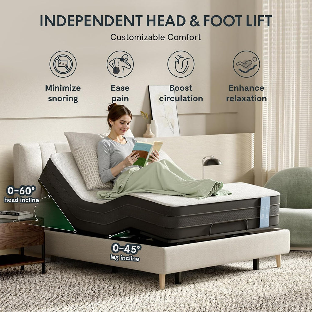 FLEXISPOT S2E-PRO Adjustable Bed Frame Base Twin XL with 12-Inch Cooling Gel Memory Foam Mattress, Head and Foot Incline, Zero Gravity, One-Touch Flat, 2 Memory Settings, Wireless Remote, Flashlight