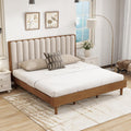 JIVOIT King Size Platform Bed with Piano Key Style Upholstered Headboard, Wood Bed with Strengthened Bed Frame, Wood Slats Support, No Box Spring Needed