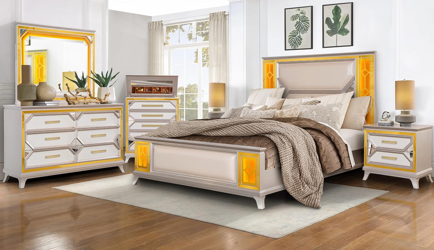 First of a Kind Claire Traditional 5 Piece Queen Bedroom Set with Upholstered Tufted Headboard Elegant European Inspired Design Coordinated Furniture Collection