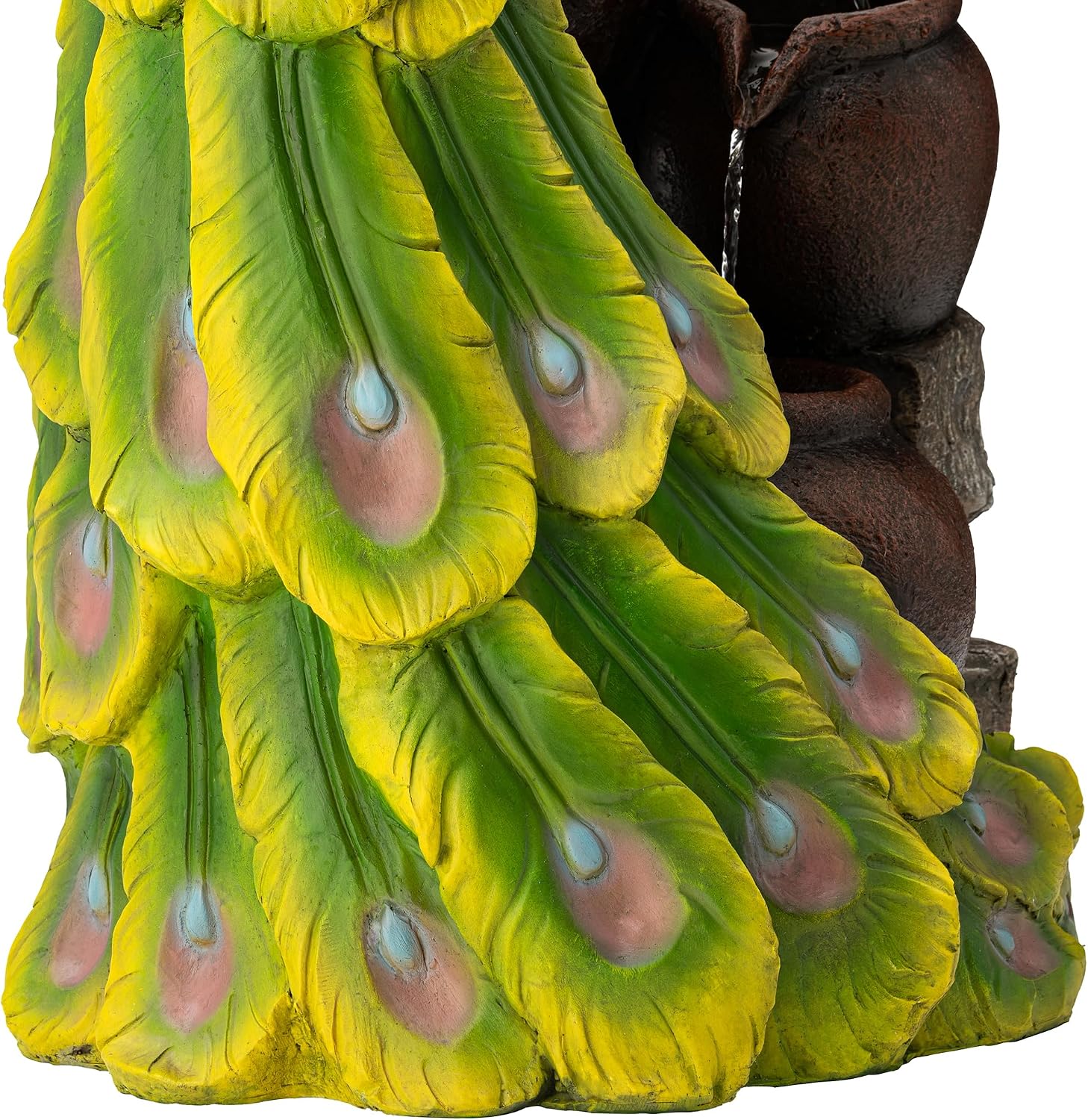 Glitzhome 4-Tier Oversized Peacock Sculpture with Jars Outdoor Water Fountain with LED Light, Resin Peacock Statue Waterfall Fountain with Submersible Pump for Garden Patio Porch, 40'H