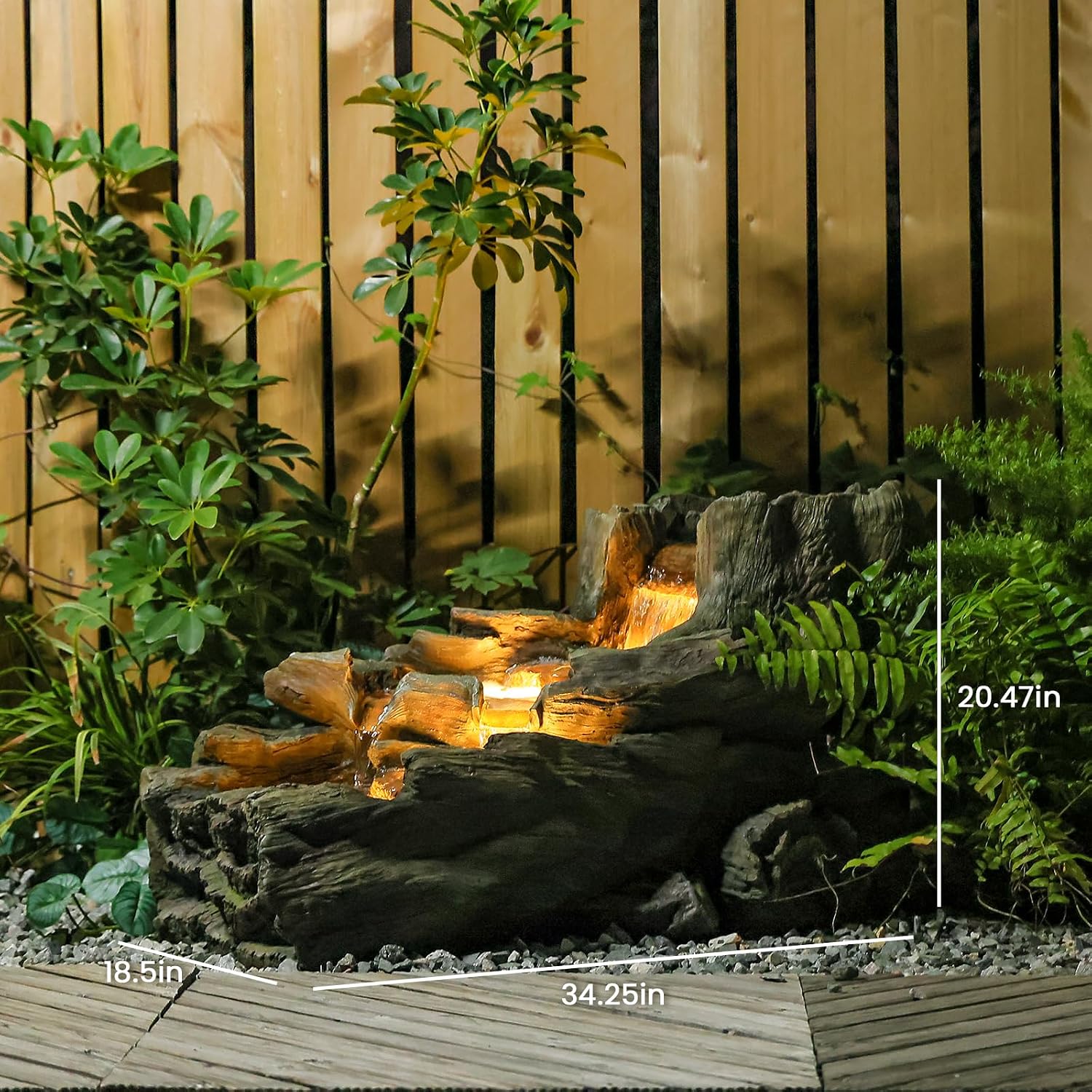 Sunlinua 34.25' L Outdoor Water Fountain with 3 Tiers Large Cascading Realistic Tree Trunk Waterfall Fountains with LED Lights Outdoor Water Fountain for Garden Patio Backyard Porch Home Decor