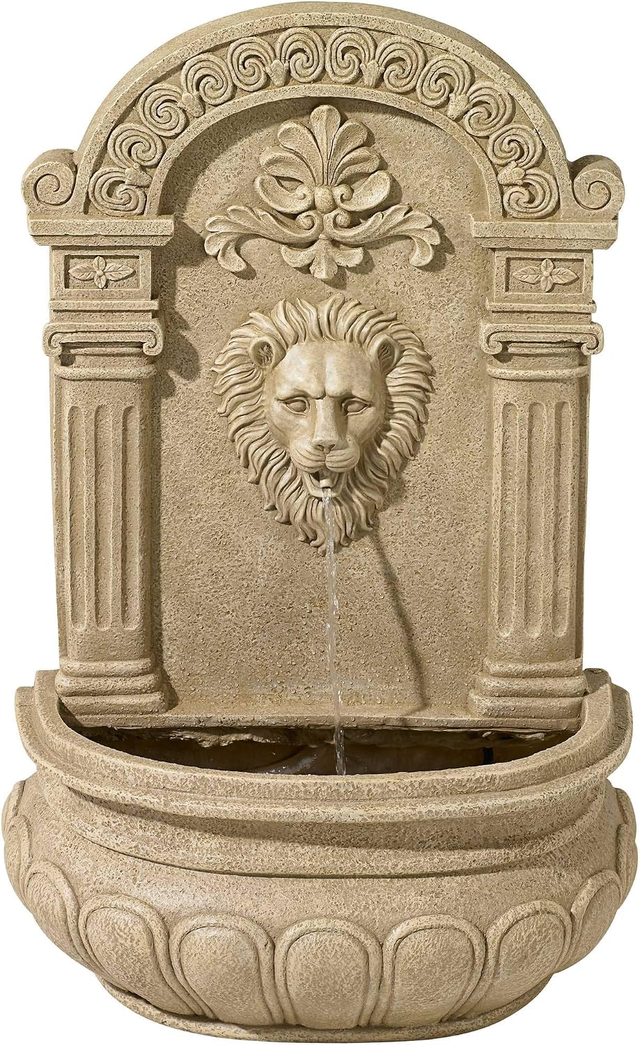 Royal Lion Face 31' High Large Italian Indoor Outdoor Decor Sand Stone Wall Fountain Basin Statue Water Feature for Outside Garden Patio Yard Backyard Porch Deck Relaxation - John Timberland