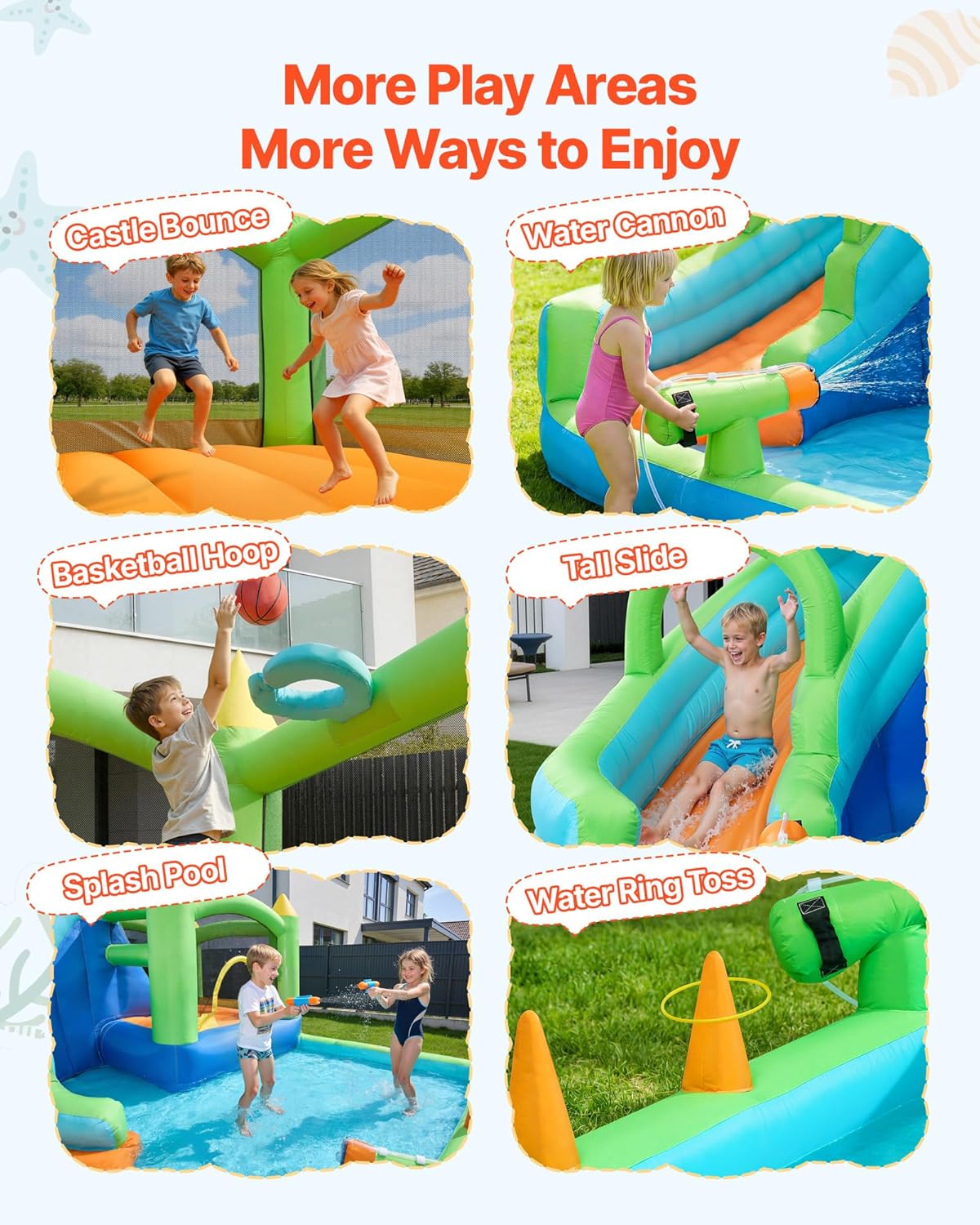 VEVOR Inflatable Water Slide Bounce House with Blower, Compact 5-in-1 Kids Bouncy Castle with Slide Splash Pool Climbing Wall Basketball Hoop & Bounce Area for Kids