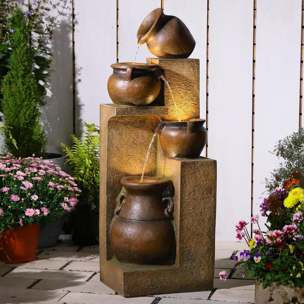 Bumilgar Water Fountain Outdoor Fountain with Lights - 53 Inches 4 Tiered Floor Standing Outdoor Water Fountains and Waterfalls for Garden, Patio, Backyard, Porch Home Art Decor