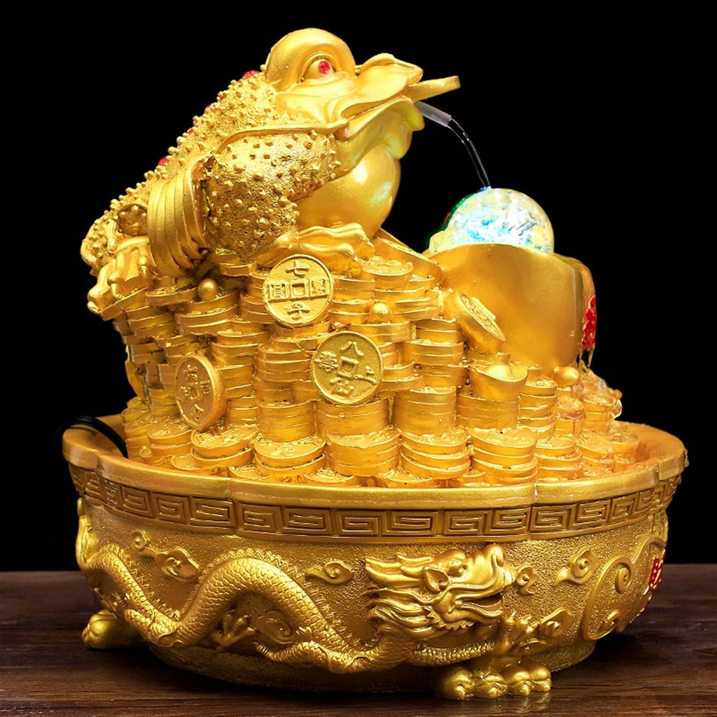 Tabletop Water Fountain Golden Lucky Tabletop Fountains Resin Indoor Waterfall Fountain Home Office Feng Shui Wealth Lucky Decoration Opening Housewarming Gift Home Decor