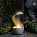 37' S-Shaped Outdoor Water Fountain with LED Lights, Modern Resin Cascading Waterfall Feature for Garden, Patio, Backyard or Porch, Large Decorative Zen Water Feature – 21' L x 21' W x 37.9' H