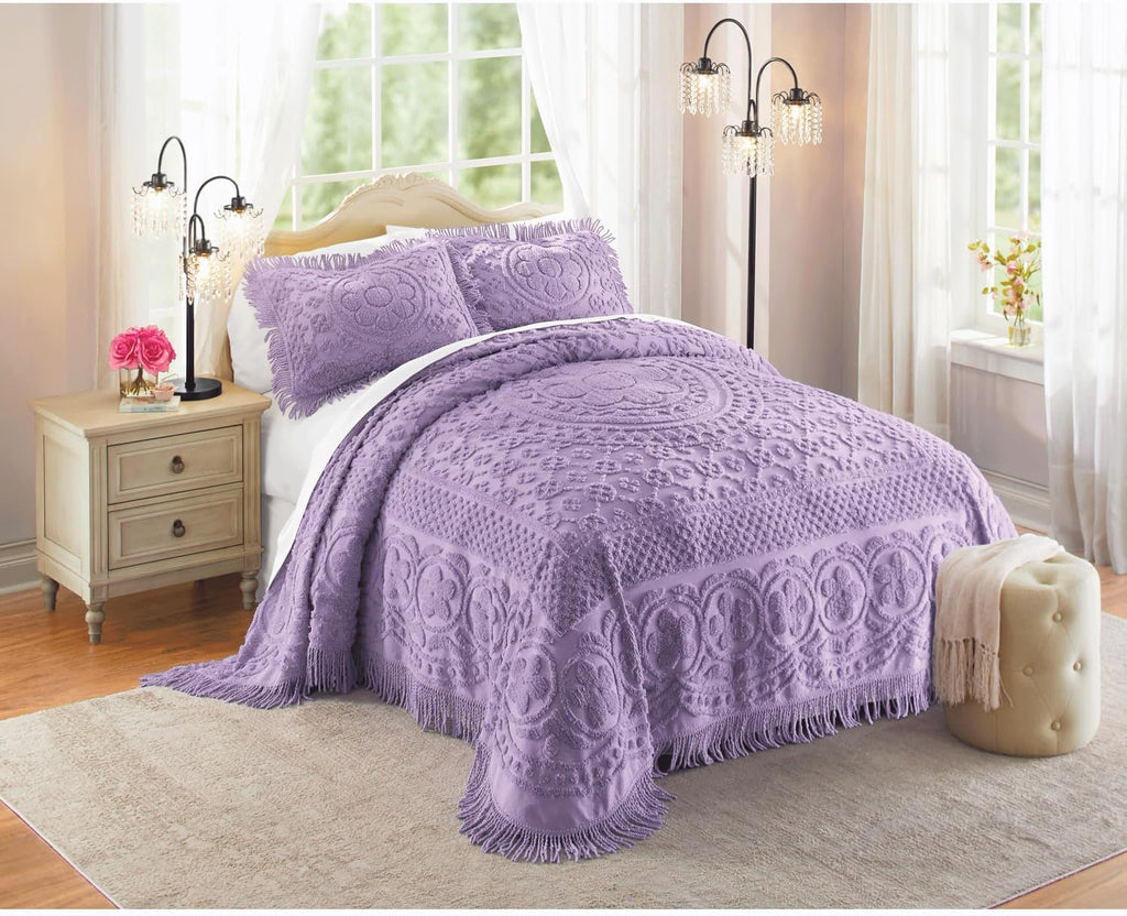 Montgomery Ward Emily Floral Chenille Bedspread, Soft Cotton Comforter, California King Size Quilt in Lavender - Luxury Hotel Bedding, California King Bedspread (Lavender, California King)