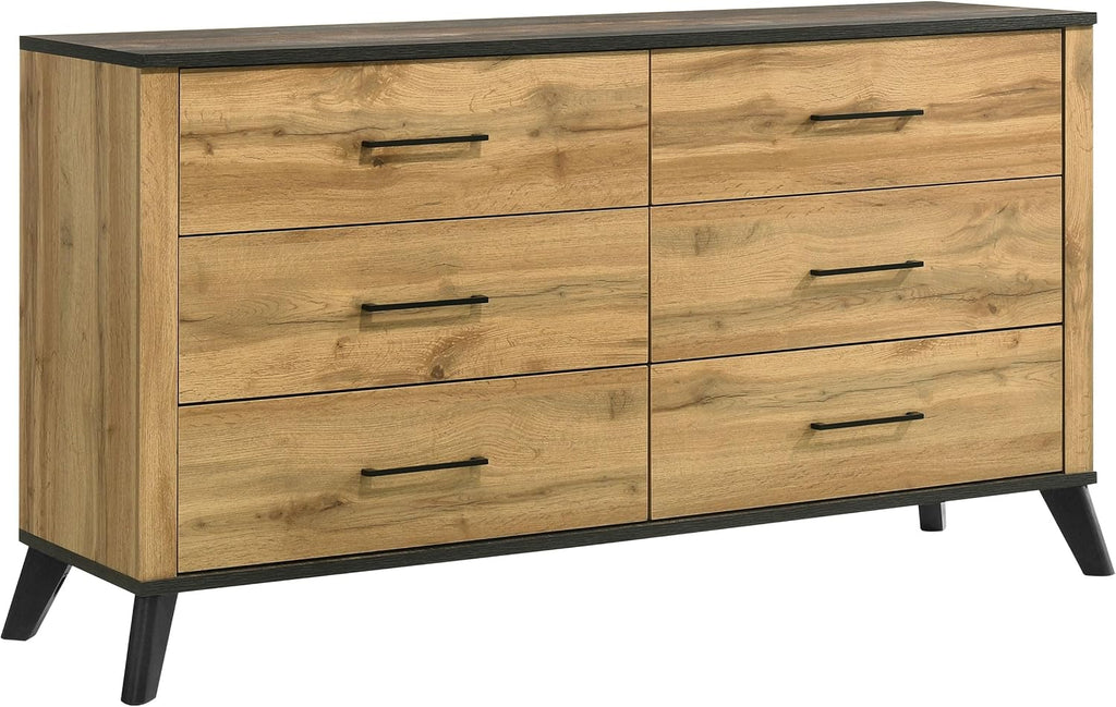 Coaster Home Furnishings Kaywood Mid-Century Modern 5-Piece Bedroom Set Queen Size Panel Bed Frame 52-inch Headboard Weathered Brown and Natural Pine 225001Q-S5
