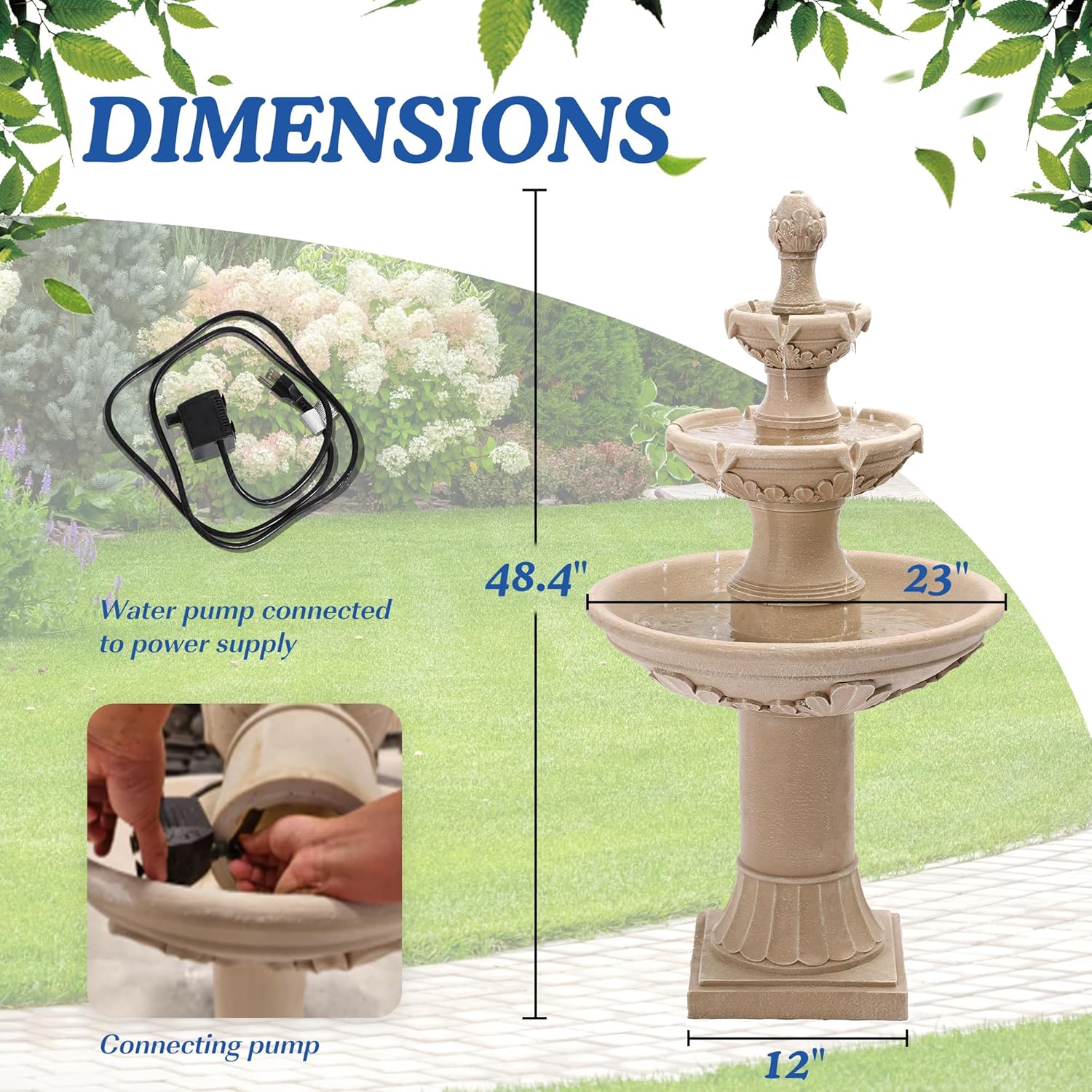 Italian Outdoor Water Fountains Garden Decor - 48.4''H Fountains and Waterfalls Outside, Large Cascading Indoor Floor-Standing Resin Bubbler Fountain Features W/Pump for Patio, Yard and Home