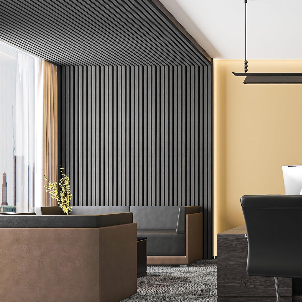Art3d 2 Pack 94.5 x 24 inch Wood Slat Acoustic Panels for Wall & Ceiling - 31 sq.ft 3D Fluted Sound Absorbing Panel with Wood Finish, Matte Black
