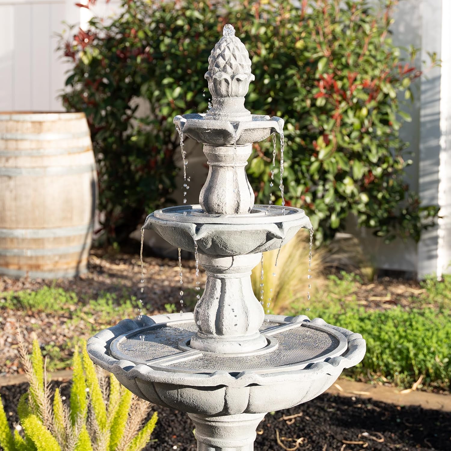 XBrand 51' 3-Tier Outdoor Waterfall Fountain, Weather-Resistant Resin Freestanding Water Feature with Pump, Gray