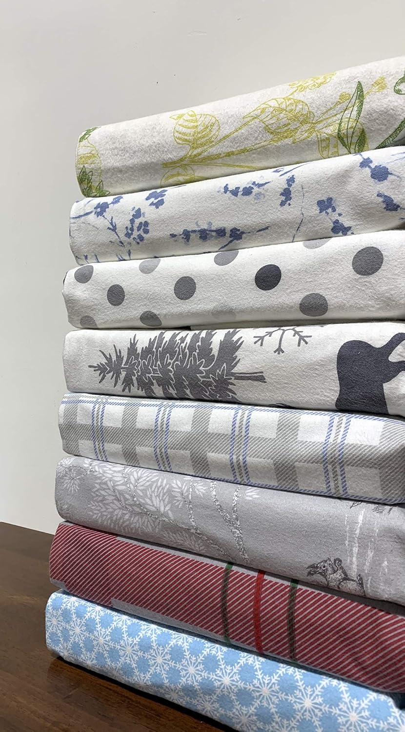 Royal Tradition Heavyweight Flannel, 100-Percent Cotton Top Split King 4PC Sheets Set for Adjustable Beds, Christmas Deer Print, 170 GSM
