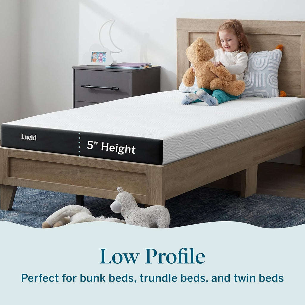 Lucid 5 Inch Memory Foam Mattress – Low Profile - Firm Feel - Infused with Bamboo Charcoal and Gel - Bed in a Box - Temperature Regulating - Breathable - Queen Size