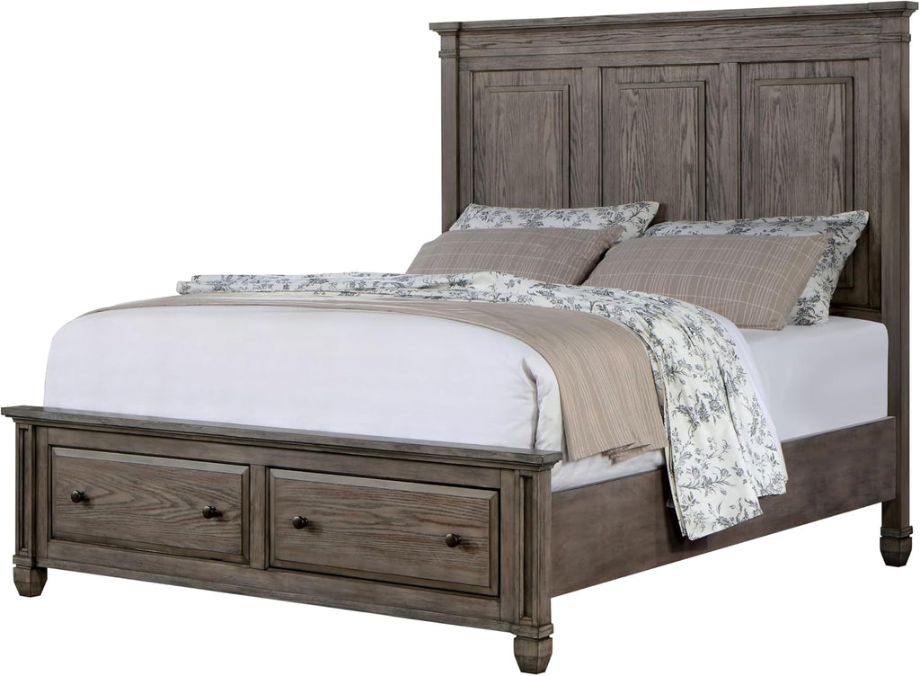 Furniture of America Xephyr Solid Wood 5-Piece Bedroom Set, Queen-Size Bed with Footboard Drawers, Felt-Lined Top & Ball-Bearing Glides, USB Port on Nightstand, Box Spring Required, Warm Gray