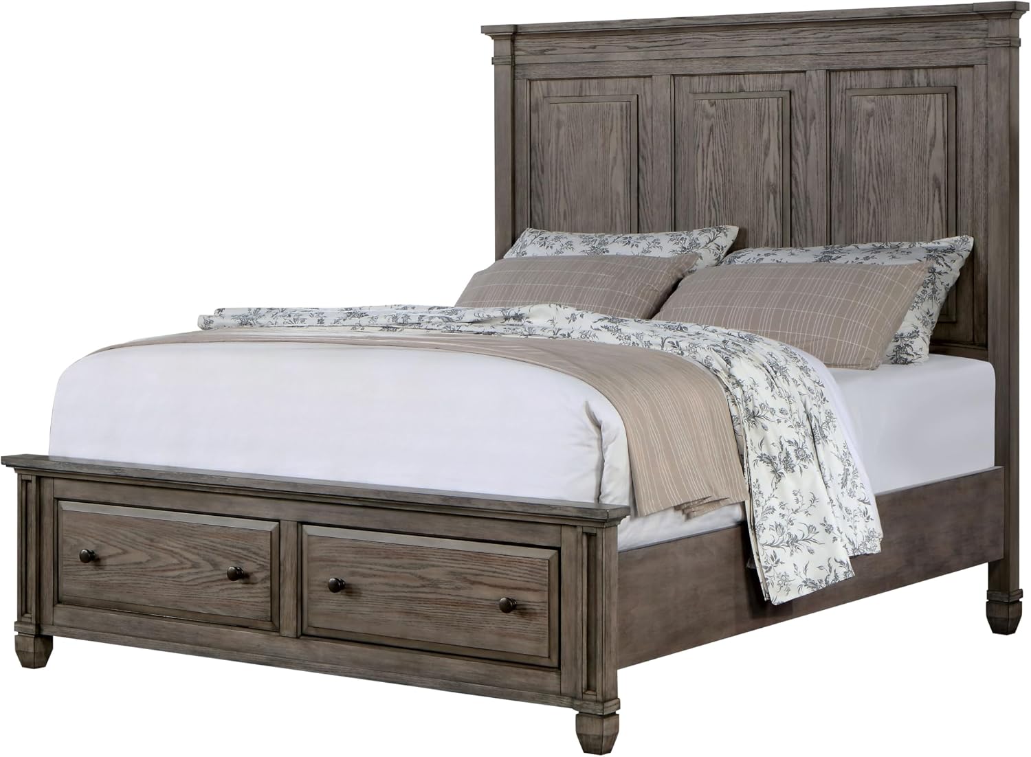 Furniture of America Xephyr Solid Wood 5-Piece Bedroom Set, Queen-Size Bed with Footboard Drawers, Felt-Lined Top & Ball-Bearing Glides, USB Port on Nightstand, Box Spring Required, Warm Gray